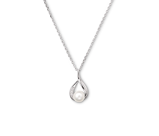 Stříbrný náhrdelník se sladkovodní perlou z chovu a zirkony 384451 z  e-shopu Tchibo.cz