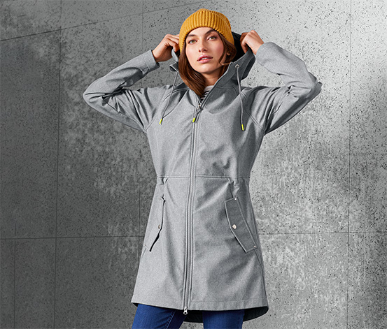 Softshellový kabát s kapucí, šedý s melírem 614576 z e-shopu Tchibo.cz